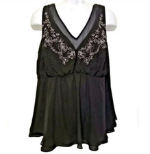 Torrid Plus Size Sheer Beaded Baby Doll V-Neck Tank - Black - 1X picture