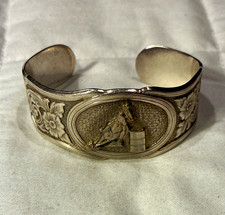 Vintage Montana Silversmiths Barrel Racer Rodeo Western Silver Plate Cuff Bracel picture