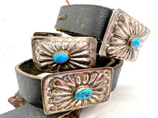 Old Pawn 6-piece Southwestern BLUE TURQUOISE CONCHO BELT hat band sterling 41