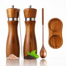 Premium Acacia Wood Salt & Pepper Grinder Set, 8-Inch Manual Mills picture