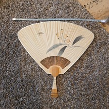 Vintage Japanese Kyo Uchiwa Flat Fan Hand Painted Washi Paper Kyoto Art Signed picture