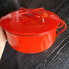 Dansk Red/White Enamel-Coated Steel Stockpot w/ Lid, Round Double Handles* picture