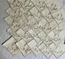 Vintage Lot Set Of 24 Linen Placemats + 24 Napkins Embroidery Cottage Holliday picture