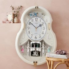 Citizen Karakuri Castle Wall Clock Radio Controlled 49cm White Melody picture