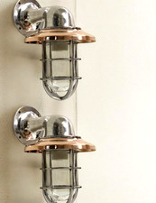4PC VINTAGE ART DECO BRASS & COPPER WALL SAUNCE SHIP LIGHT PASSAGE LIGHT #G3 picture