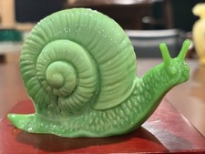 Incredibly Rare Fenton Chameleon Green Slag Glass Snail Figurine W/Original Box picture