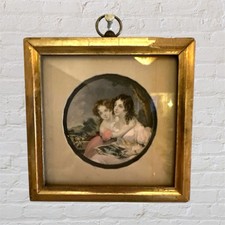 Antique MINI Framed John Cother Webb ENGRAVING CALMADY SISTERS SILK MAT picture