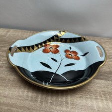 Antique Art Deco Noritake Morimura Handled Dish Plate Poppy Blue Black Gold picture