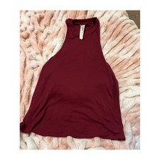 Free People Burgundy Ribbed High Neck Tank Top Large Swing Tunic Sleeveless picture