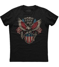 Born Free, USA Flag Eagle Printed Men's New Patriotic Trending Black T-shirt picture
