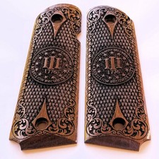 1911 Full Size 3D engraved walnut wood grips Scroll checkered picture