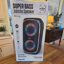 New Tzumi Super Bass Speakers Jobsite  Karaoke Bluetooth Lights FM USB Aux Mic picture