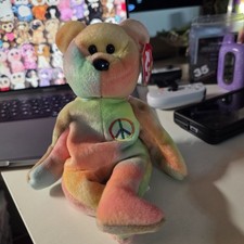 1997 TY Beanie Baby PEACE Pastel Tie-Dye Bear #4053 5th Gen Retired w/ Tags picture