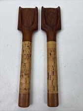 Vtg Nissen Denmark Staved Teak & Cork Wood Salad Serving Spoons MCM picture