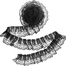 10 Yards Black Lace Ruffle Trim,2-Layer Pleated Edge Lace Trim Ruffle Ribbon picture
