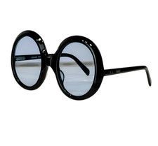 New Celine Defile CL40345I Shiny Black Round Sunglasses Blue Indigo Lens 51-24-1 picture