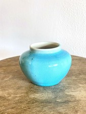 Pisgah Forest Turquoise Blue & White Asian Low Bowl Vase 3