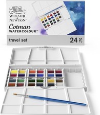 Winsor & Newton Cotman Watercolor Semi-Gloss Paint TRAVEL Set ~ 24 Half Pans picture