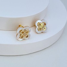 New Tory Burch KIRA CLOVER STACKED STUD Classic Simple Lady Earrings with Pouch picture