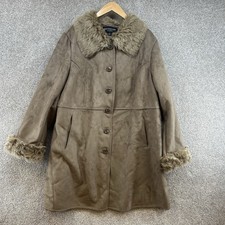 Centigrade Women's Jacket Size 2X Faux Suede Faux Fur Coat Taupe Button Winter picture