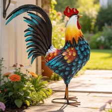 Large Metal Rooster Garden Statue Chicken Sculpture Outdoor Farm Yard Art Decor picture