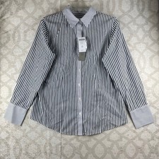 Chico's Effortless Stripe Mix Natalia Women 0 S White Black NWT Cotton Shirt picture
