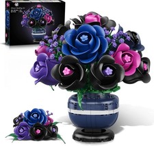 HiWEEGO Purple Flowers Botanicals Building Set 507PCS | Purple Black Rose Bon... picture