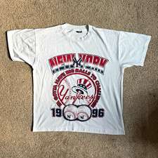 Vintage 1996 New York Yankees Big Balls T Shirt XL Novelty Bootleg 90s Stained picture
