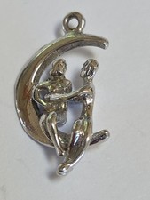 Sterling Silver ~ Lovers on the Moon Charm ~ NICE FACE~ Couple in Love ~ VINTAGE picture