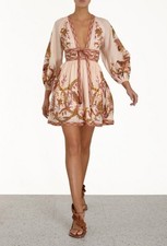 Zimmermann Cassia Plunge Bow Mini Dress Cream Bird Floral BNWT RRP $695 Size 2 picture