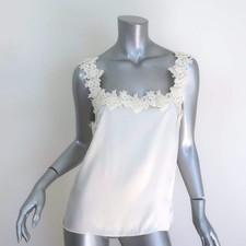CAMI NYC Bellamy Crochet Lace-Trim Camisole Ivory Silk Charmeuse Size Small picture