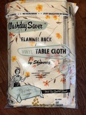 VTG 60’s/70’s Retro Floral Vinyl Tablecloth Mid-Century 70X 48” Flannel Back picture