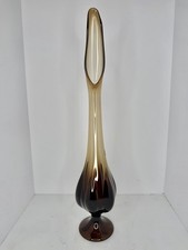 HTF Vintage MCM Viking Glass Brown 23” Swung Vase Epic 6 Petal W/label picture