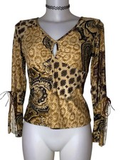 Y2k 90s Womens Brown Patchwork Babydoll Grunge Whimsigoth Coquette Top Sz M picture