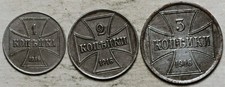 1916 RUSSIA GERMAN OCCUPATION WW-I LOT OF THREE COINS 1-2-3 KOPEKS (IRON) picture