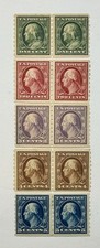 US #392-396 1910 1c-5c Wash/Franklin perf 8.5 vert.Horiz. Pairs, MH/VF; $670 SCV picture