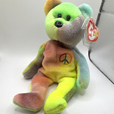 Ty Beanie Babies Peace Bear Beanbag, Vintage 1996, Display Case with errors picture