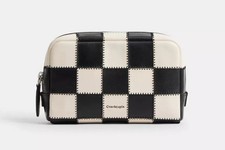 COACH Coachtopia Cosmetic Pouch CBE90 Checkerboard Upcrafted Leather Makeup Bag picture