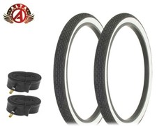 PAIR OF WHITEWALL BICYCLE ALTA SEMISLICK TIRES W/TUBES 24 X 2.125 BRICK TREAD picture