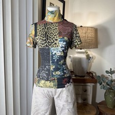 Vintage Roberto Cavalli Boho Patchwork Mockneck Short Sleeve Top picture