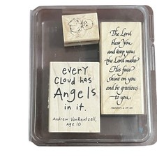 Inkadinkado Stampendous Rubber Stamp Set Religious Angel Quote Wood Mounted picture