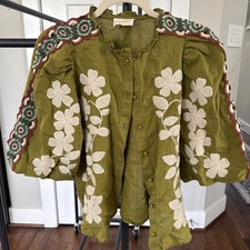 Rare Sézane x Anton Embroidered 100% Cotton Blouse Green FR 36, US 6  picture