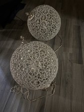 Set Of 2 Ethan Allen Crystal Orb Pendant Chandeliers - Elegant Beaded Globe picture