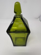 Vintage Viking Epic Rare Avocado Green Glass Cigarette  Box / Candy Jar picture