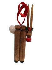 Vtg Wooden Clothespin Reindeer Ornament Handmade Handpainted 90s Y2K Classic picture