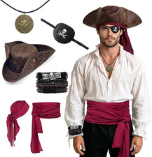 6-Piece Pirate Accessories Costume Set for Adults, Realistic Tricorn Hat picture