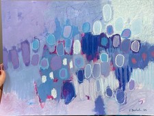 Emilia Bachelier Contemporary Abstract Blue Painting 9x12” Original on Paper picture