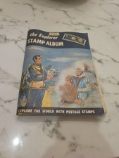 1965 The Explorer Stamp Album 420+ Stamps  Early US Postage  water damaged a bit picture