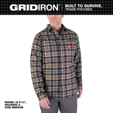 Milwaukee Men's Medium Gray GRIDIRON Flannel Shirt picture