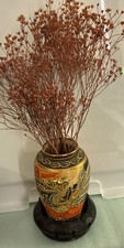 Vtg Japanese Satsuma dragonware small vase 3D dragon hand-painted moriage stand picture
